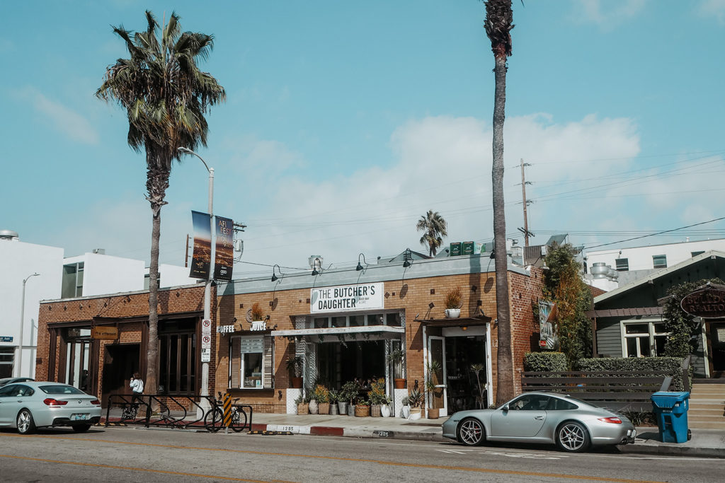 Vegan Restaurants Los Angeles Palmtree in front of the Butcher's Daughter