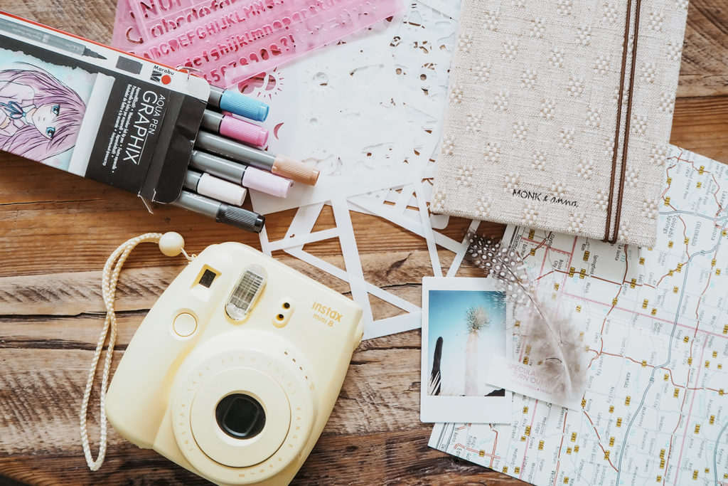 Keep a travel journal goodies flatlay